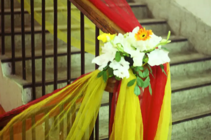 Colorful Semi Sheer Curtains on Stairs in Wedding Ceremony