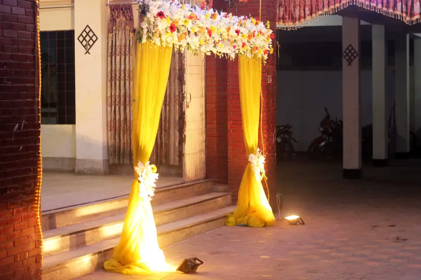 Floral Wedding Decoration Element Lights Entrance in night view