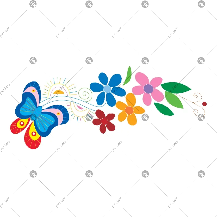 Cute Butterflies with Colorful Flowers Vector Graphic