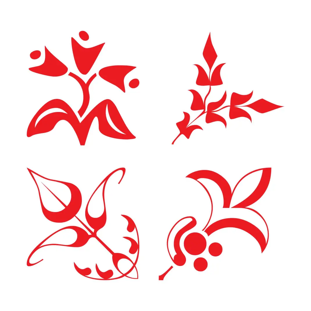 Hand Drawn Red Flowers Set Design Elements Collection