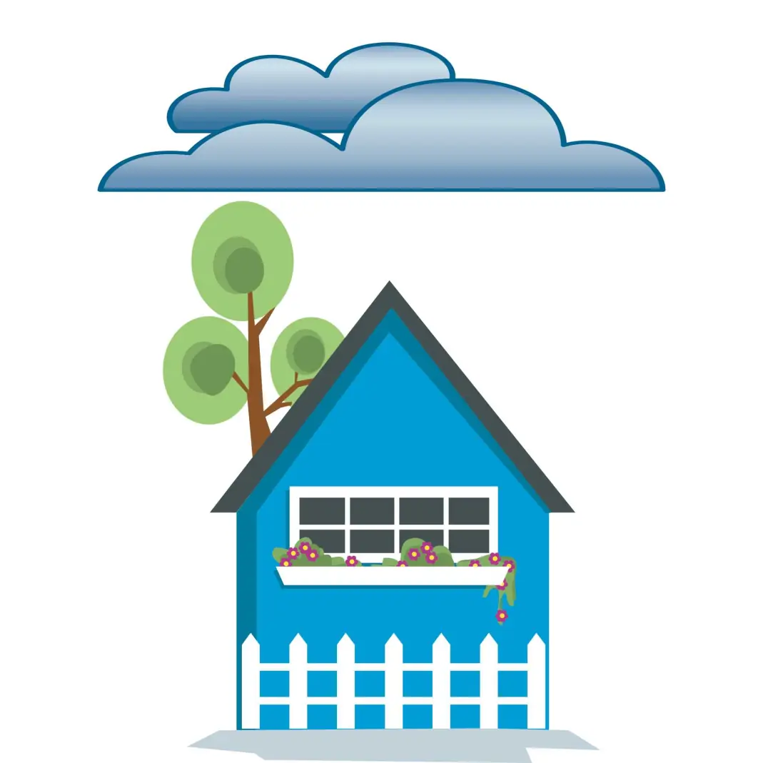 House Exterior Logo Vector Illustration Front View with Roof and Sky